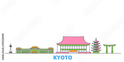 Japan, Kyoto cityscape line vector. Travel flat city landmark, oultine illustration, line world icons