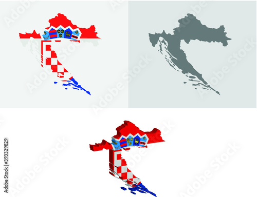3D and Flat Croatia map