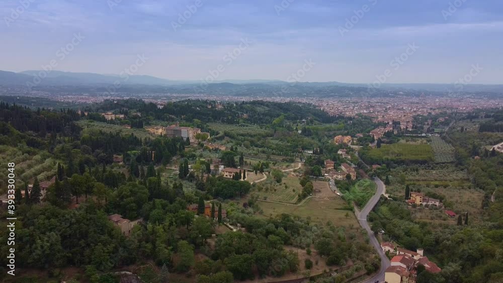 Aerial view of Tuscany with Florence on the horizon. Travelling to Italy on vacations. Aerial view of Tuscany with Florence on the horizon. Travelling to Italy on vacations.