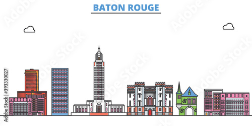 United States, Baton Rouge cityscape line vector. Travel flat city landmark, oultine illustration, line world icons