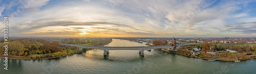 Aerial panoramic picture of the Nibelungen Bridge in Worms and river Rhine photo