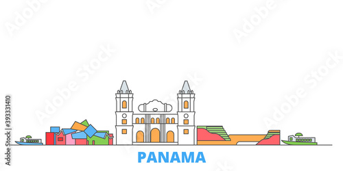 Panama cityscape line vector. Travel flat city landmark, oultine illustration, line world icons