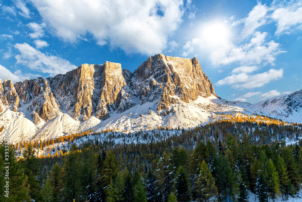 Landscape of early winter in the Dolomite mountains