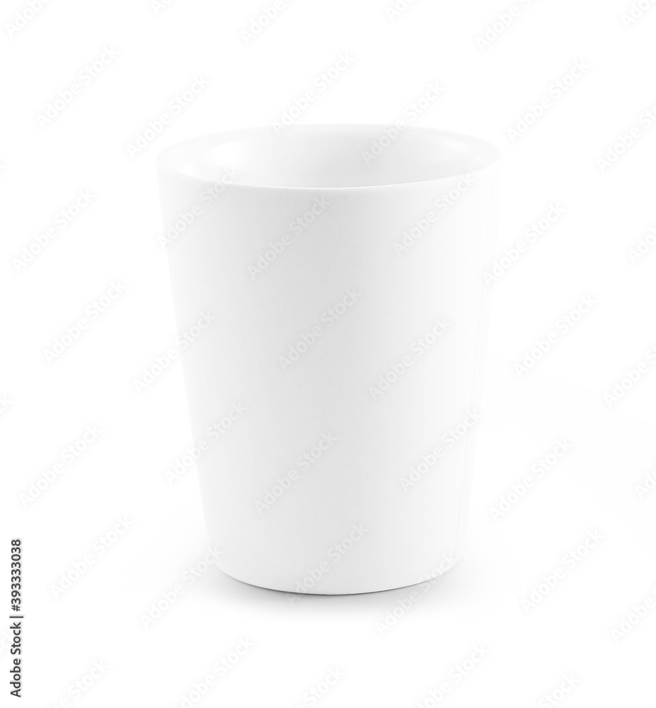 empty cup on white background.