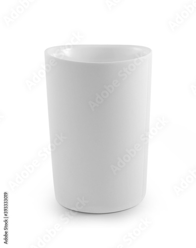 empty cup on white background.