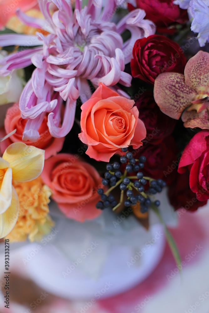 Fototapeta premium Flower composition. Macro photo. Wedding decor. A Beautiful bouquet of fresh flowers.