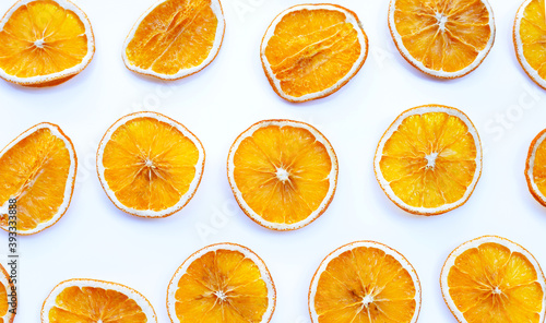 Dried Orange slices on white background.