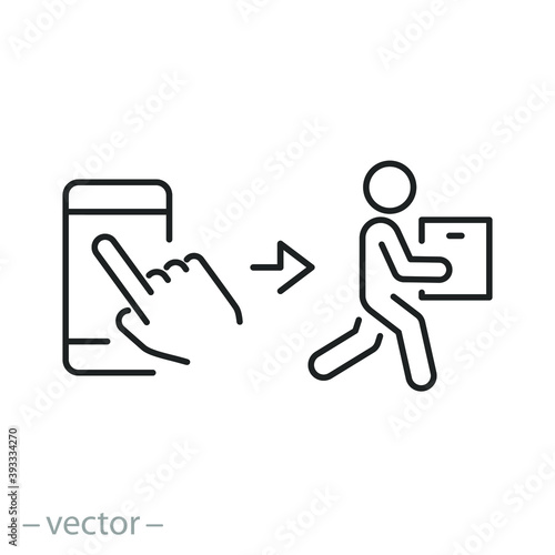 click buy and collect order, icon, receive order in pick up point, delivery services steps, online store concept - editable stroke line vector illustration