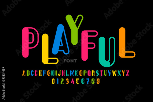 Playful style font design, childish alphabet letters and numbers vector illustration