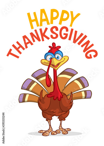 Cartoon happy cute thanksgiving turkey bird. Vector illustration. Design for Thanksgiving Day