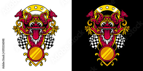 Traditional Barong Mask Balinese Illustration With Oriental Ornament