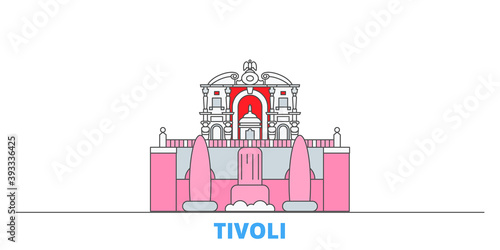 Italy, Tivoli, Villa D'este cityscape line vector. Travel flat city landmark, oultine illustration, line world icons