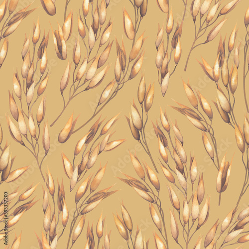 Watercolor repeated seamless pattern of cereals, oats.