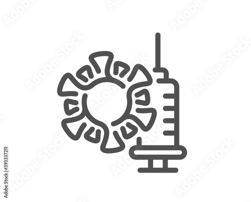 Coronavirus vaccine line icon. Covid virus sign. Infection protect symbol. Quality design element. Linear style coronavirus vaccine icon. Editable stroke. Vector