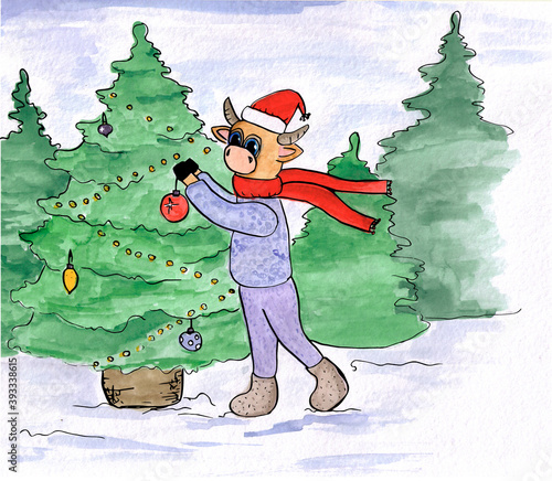 santa claus with christmas tree and gifts