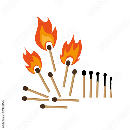 Burning match - vector illustration isolated on white background.