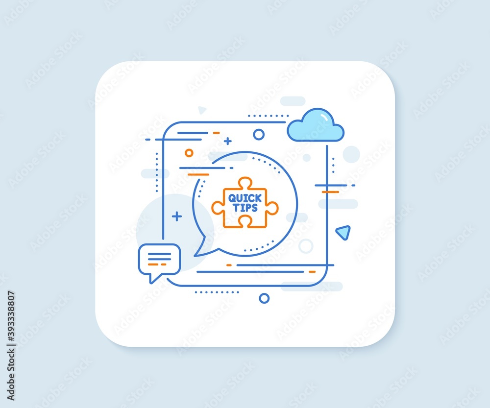 Quick tips puzzle line icon. Abstract square vector button. Helpful tricks sign. Quick tips line icon. Speech bubble concept. Vector Quick tips puzzle line icon. Abstract square vector button. Helpful tricks sign. Quick tips line icon. Speech bubble concept. Vector