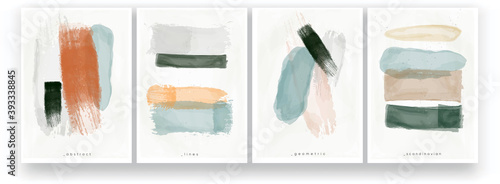 Abstract watercolor painting. Minimalistic style, pastel colors, Scandinavian style. Brush strokes and lines drawn with a brush. A set of vector illustrations. 