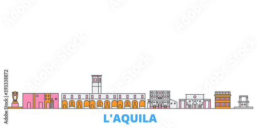 Italy, L'aquila cityscape line vector. Travel flat city landmark, oultine illustration, line world icons photo