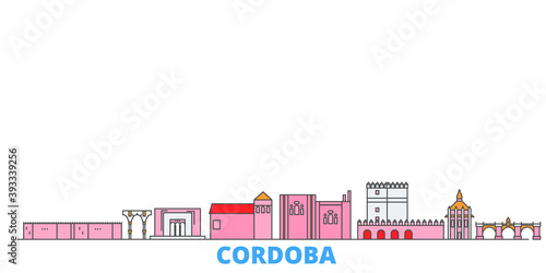 Spain, Cordoba cityscape line vector. Travel flat city landmark, oultine illustration, line world icons