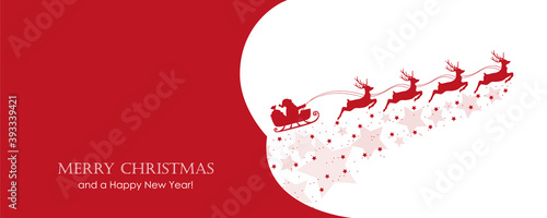 christmas banner santa claus in a sleigh with reindeer vector illustration EPS10