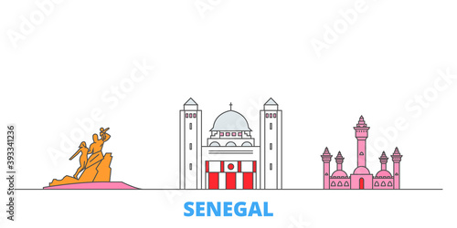 Senegal cityscape line vector. Travel flat city landmark, oultine illustration, line world icons