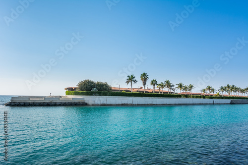 Luxury villa with palm trees in the resort of Jeddah Corniche, 30 km coastal resort area of Jeddah city with coastal road, recreation areas, pavilions in Jeddah, Saudi Arabia © zz3701