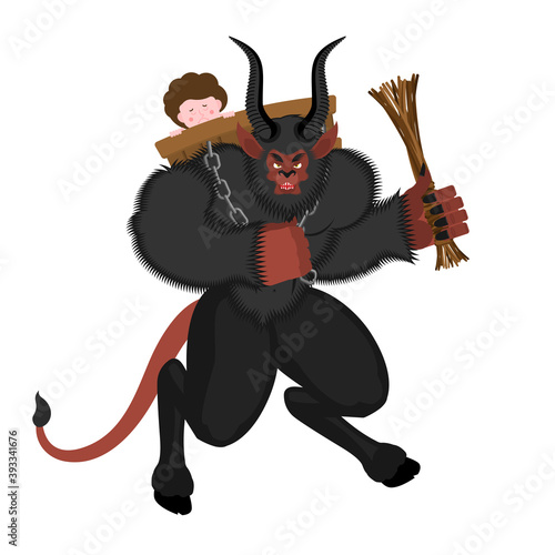 Krampus Christmas devil. Evil demon. Punishes naughty children. Horned monster for new year and christmas