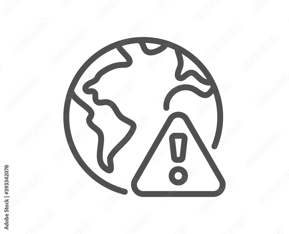 Obraz premium Internet warning line icon. Attention triangle sign. Caution alert symbol. Quality design element. Linear style internet warning icon. Editable stroke. Vector