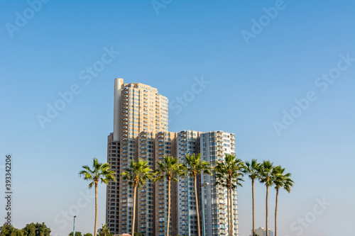 Skyscrapers located by the Jeddah Corniche, 30 km coastal resort area of Jeddah city with coastal road, recreation areas, pavilions and civic sculptures, Jeddah, Saudi Arabia