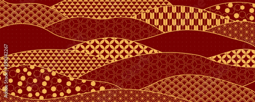 Traditional oriental patterns abstract background, gold on red. Oriental style vector illustration. Design concept for Chinese New Year, Mid autumn festival elegant minimal card, poster, banner.