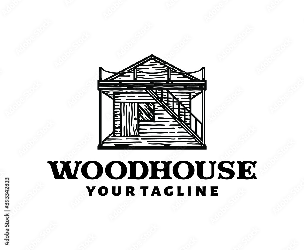 Logo wooden house in vintage design
