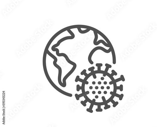 Coronavirus pandemic line icon. Covid virus sign. Global infection symbol. Quality design element. Linear style coronavirus pandemic icon. Editable stroke. Vector