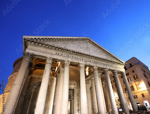 night view of the Roman building called Pantheon in the city of