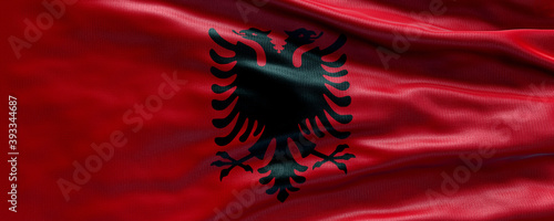 Tablou pe pânză Waving flag of Albania - Flag of Albania - 3D flag background
