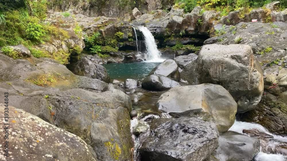 Waterfall and hidden basin of the Langevin river on Reunion Island Waterfall and hidden basin of the Langevin river on Reunion Island