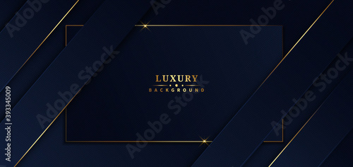 Abstract template blue frame stripes golden lines diagonal overlap background. Luxury style.