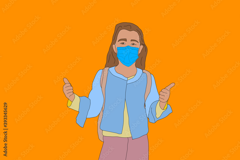 schoolgirl in a protective mask, coronavirus, quarantine