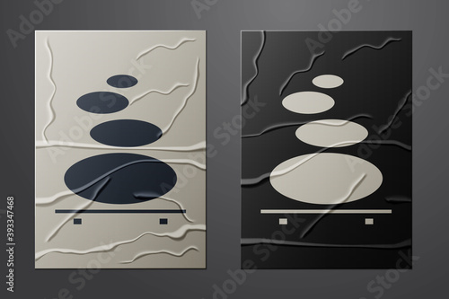 White Stack hot stones icon isolated on crumpled paper background. Spa salon accessory. Paper art style. Vector Illustration.