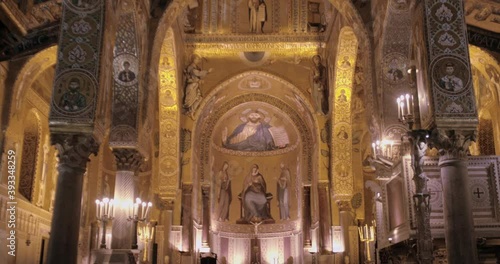 Shining ceiling of the Palatine Chapel. Royal chapel of the Norman palace in Palermo