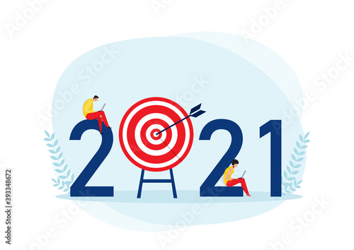 2021 Business plan and  target achievement Concept vector illustrator.