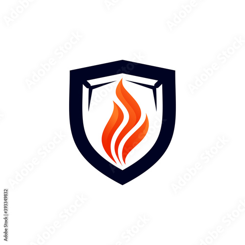 shield logo with fire concept