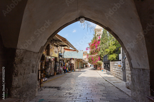 The Muristan Street in the Christian part of the old city of Jerusalem in Israel photo