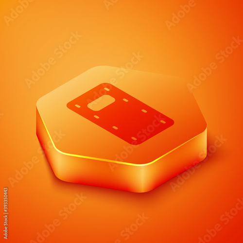 Isometric Military assault shield icon isolated on orange background. Orange hexagon button. Vector.