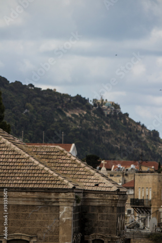 Old town roofs. Architecture of Middle East. Roof tiles close up photo.