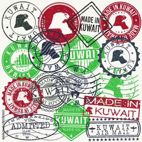 Kuwait Set of Stamps. Travel Passport Stamp. Made In Product. Design Seals Old Style Insignia. Icon Clip Art Vector.