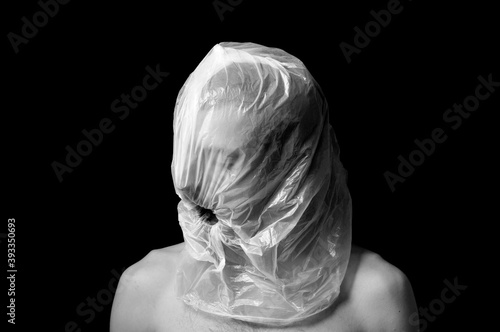 Tableau sur toile portrait strangulation, plastic bag on head