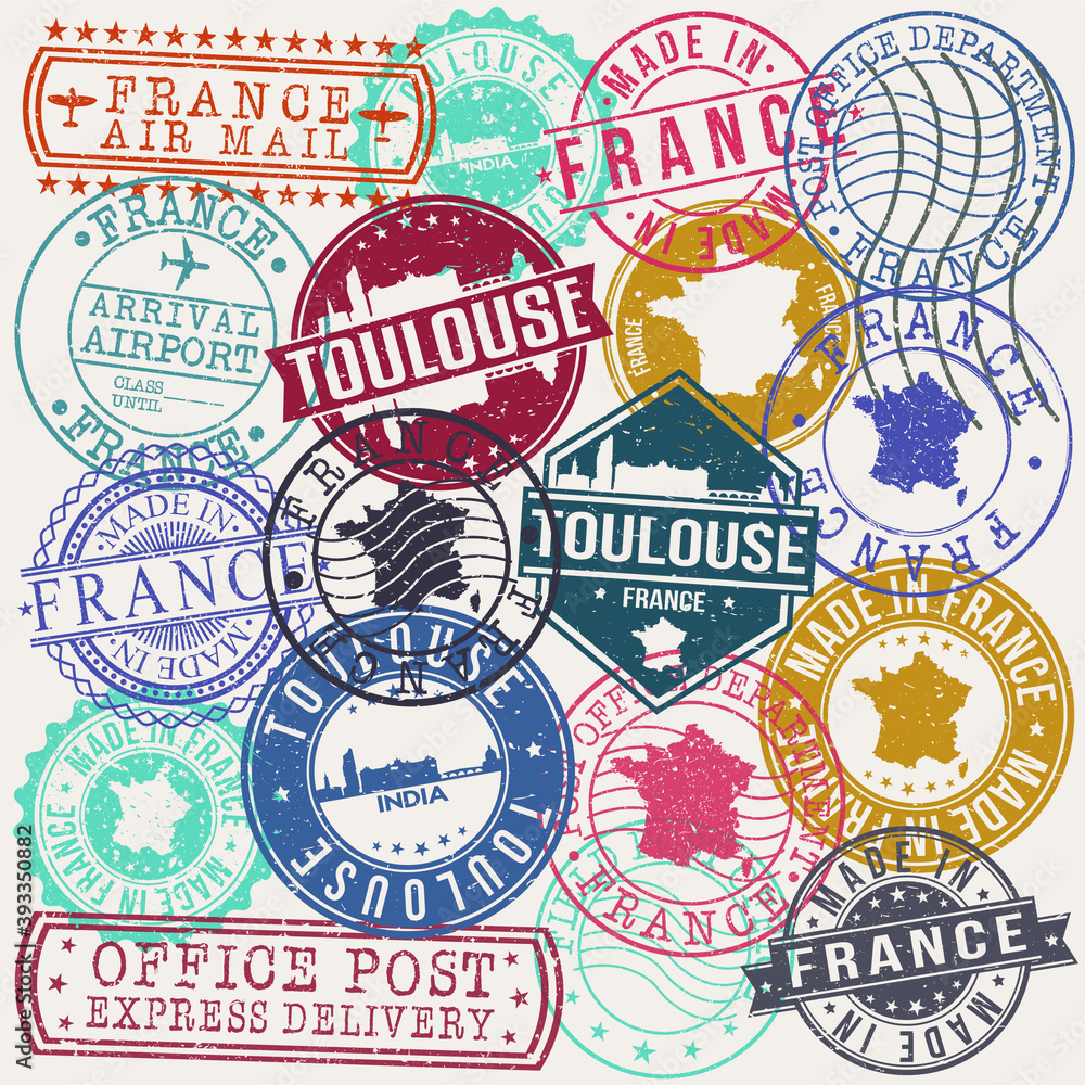 Toulouse France Stamp. Vector Art Postal. Passport Travel Design. Travel and Business Set.