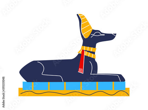 Ancient Egypt wall art or mural element cartoon vector. Monumental painting Egyptian culture symbols, ancient god Anubis, animal dog figure, isolated on white