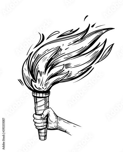 Hand holding torch. Sketch vector illustration